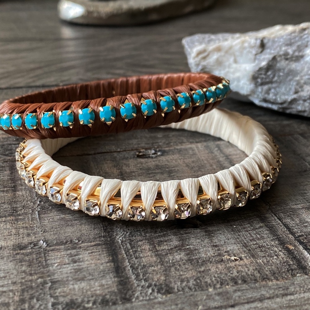 NEW Rhinestone and Turquoise Wrapped Stackable Bangles - Picture 5 of 11